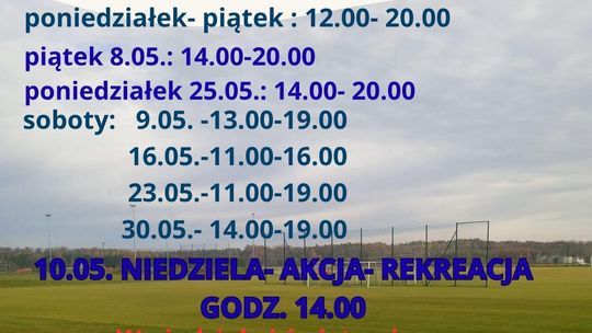 OBIEKTY SPORTOWE- GODZINY OTWARCIA W MAJU 2026