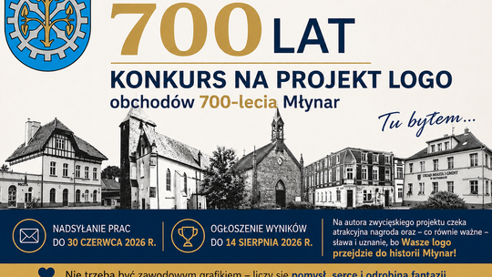 Przypominamy o konkursie na logo obchodów 700-lecia Młynar i serdecznie zapraszamy do wzięcia udziału 🤝🏆