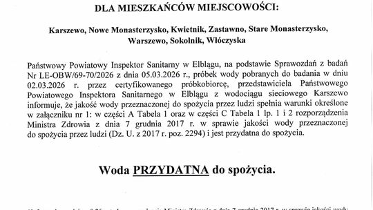 🚨 WAŻNY KOMUNIKAT 🚨 WODA ZDATNA DO PICIA.