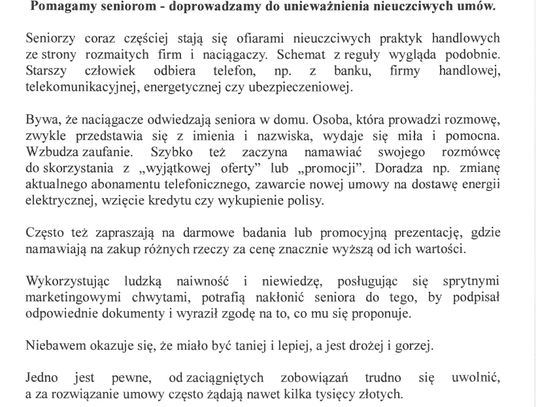 Bezpłatna pomoc dla oszukiwanych seniorów