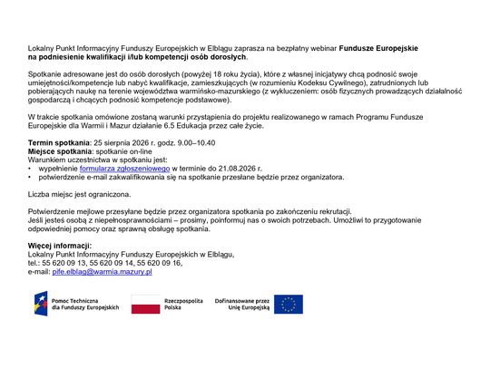 ogłoszenie bezpłatyny webinar