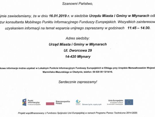 Dyżur konsultanta Mobilnego Punktu Informacyjnego Funduszy Europejskich