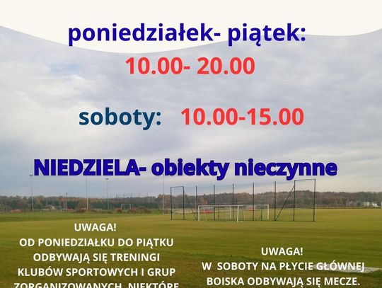 Godziny otwarcia obiektów sportowych w lipcu.