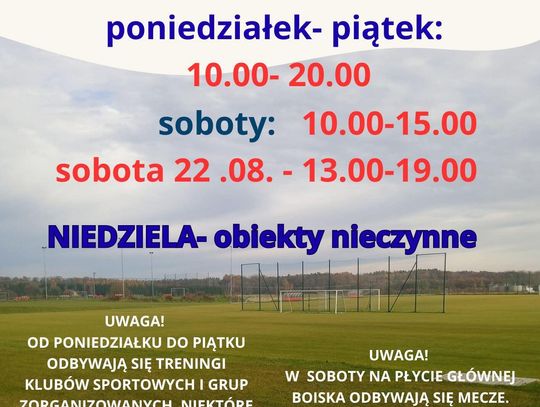 Godziny otwarcia obiektów sportowych w sierpniu