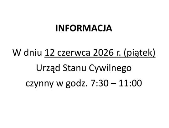 informacja o skrócownym czasie pracy USC