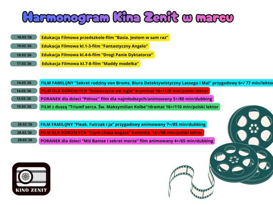 Harmonogram Kina Zenit w marcu !!!