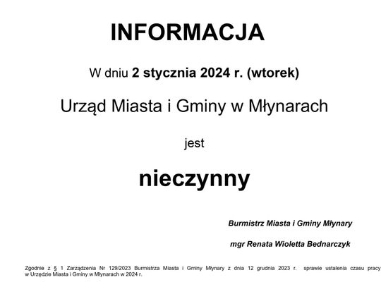 Informacja dotycząca pracy urzędu.