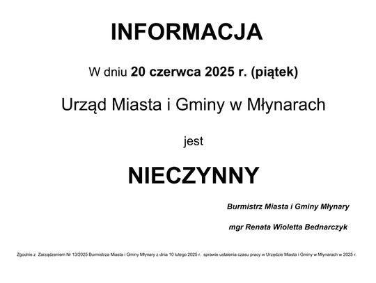 Informacja dotycząca pracy urzędu.