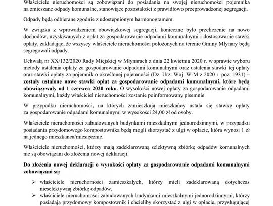 Informacja o obowiązkowej segregacji