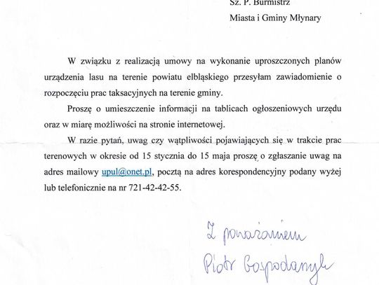 Informacja o przystąpieniu do wykonania uproszczonych planów urządzenia lasów niestanowiących własności Skarbu Państwa