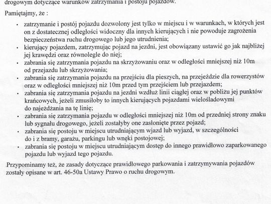Informacja Posterunku Policji w Młynarach w związku z zakończeniem inwestycji drogowej na ul. Osińskiego i ul. Staszica