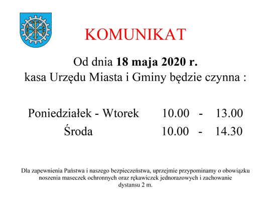 Kasa Urzędu Miasta i Gminy czynna