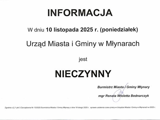 Komunikat dot. pracy urzędu