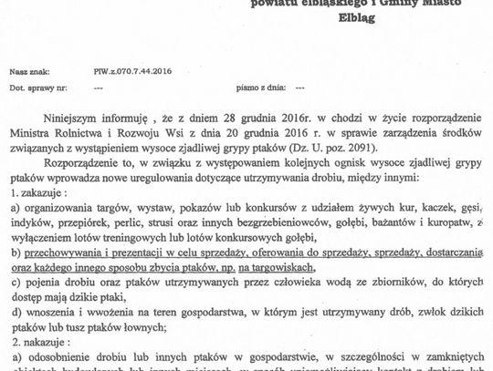 Komunikat Powiatowego Lekarza Weterynarii w Elblągu