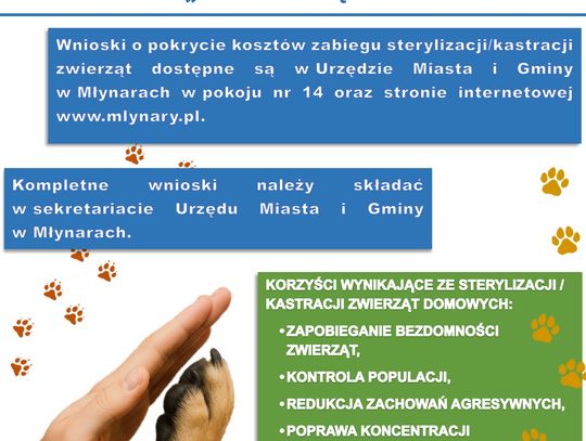 „Kontrola populacji zwierząt domowych na terenie  Gminy Młynary poprzez sterylizację i kastrację”– zapraszamy do składania wniosków o sterylizację/kastrację zwierząt domowych.