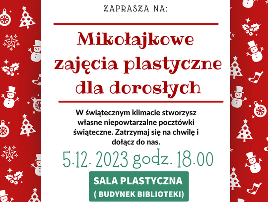 Mikołajkowe warsztaty plastyczne dla dorosłych.
