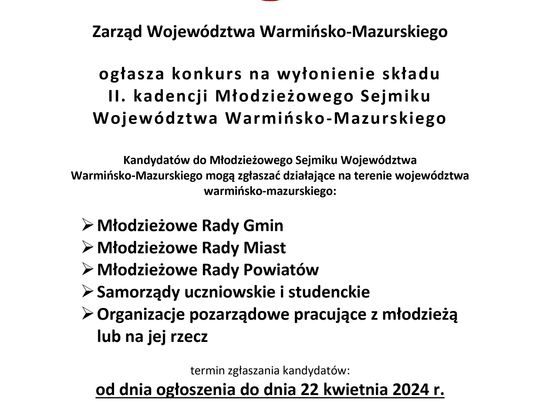 Nabór do Młodzieżowego Sejmiku Województwa.