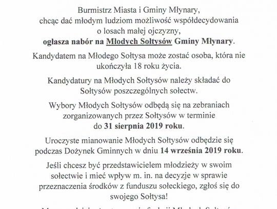 Nabór na Młodych Sołtysów Gminy Młynary