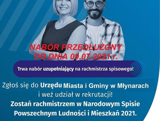 Nabór uzupełniający na rachmistrza spisowego - przedłużony do dnia 09.07.2021 r.  Nabór uzupełniający na rachmistrza spisowego - przedłużony do dnia 09.07.2021 r.