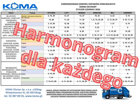 Nowa funkcja na stronie internetowej KOMA dotycząca harmonogramu odbioru odpadów.