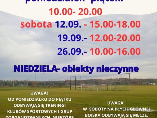 OBIEKTY SPORTOWE- GODZINY OTWARCIA WE WRZEŚNIU