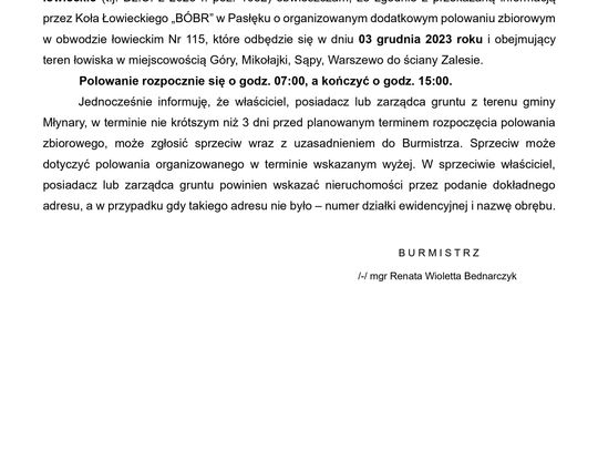 Obwieszczenie Burnistrza Miasta i Gminy Młynary.