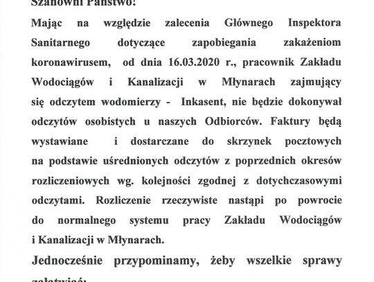 Ogłoszenie dotyczące odczytów wodomierzy