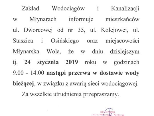 Przerwa w dostawie wody