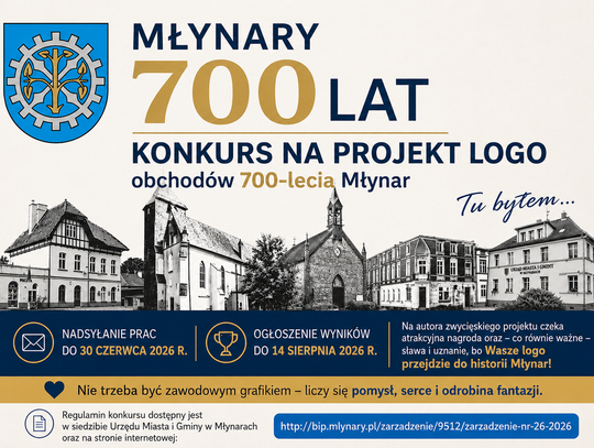 Przypominamy o konkursie na logo obchodów 700-lecia Młynar i serdecznie zapraszamy do wzięcia udziału 🤝🏆