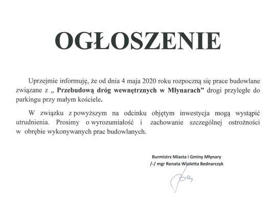 Remont dróg wewnętrznych w Młynarach