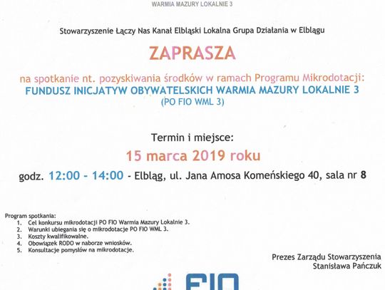 Spotkanie informacyjne dotyczące Funduszu Inicjatyw Obywatelskich Warmia Mazury Lokalnie 3