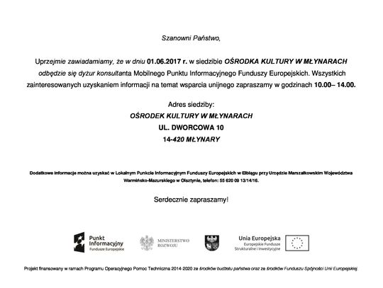 Szkolenie dot. funduszy unijnych - 1 czerwca w godz. 10.00-14.00 