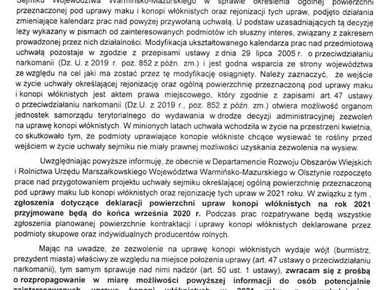 Urząd Marszałkowski: Informacja w sprawie skupu i uprawy konopi włóknistych Urząd Marszałkowski: Informacja w sprawie skupu i uprawy konopi włóknistych