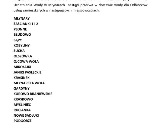 Uwaga - przerwa w dostawie wody!