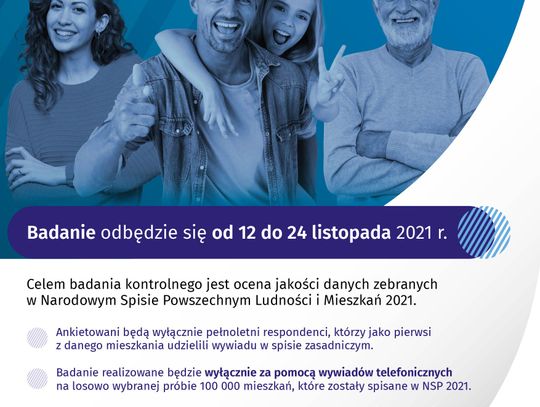 „W dniach 12-24 listopada br. odbędzie się badanie kontrolne w Narodowym Spisie Powszechnym Ludności i Mieszkań w 2021 r.” „W dniach 12-24 listopada br. odbędzie się badanie kontrolne w Narodowym Spisie Powszechnym Ludności i Mieszkań w 2021 r.”