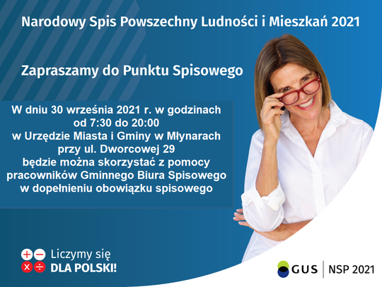 W dniu 30 września 2021 r. w godzinach od 7:30 do 20:00 czynny będzie Punkt Spisowy W dniu 30 września 2021 r. w godzinach od 7:30 do 20:00 czynny będzie Punkt Spisowy