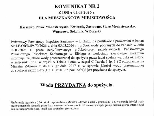 🚨 WAŻNY KOMUNIKAT 🚨 WODA ZDATNA DO PICIA.