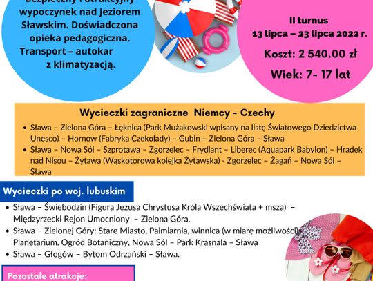 Wolne miejsca na kolonie letnie organizowane przez organizację działającą przy Szkole Podstawowej nr 4 w Elblągu.  