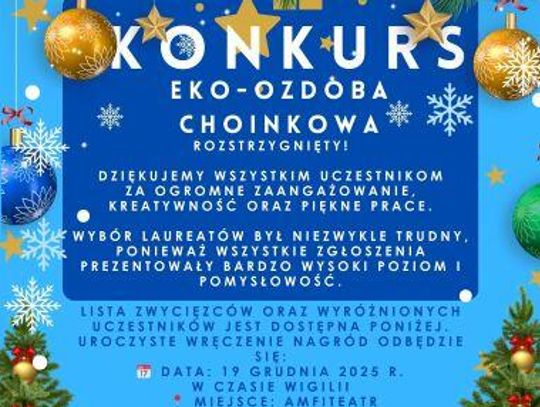 Wyniki konkursu EKO-OZDOBA CHOINKOWA.