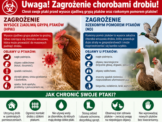 zagrożenia wysoce zjadliwą grypą ptaków oraz rzekomym pomorem ptaków
