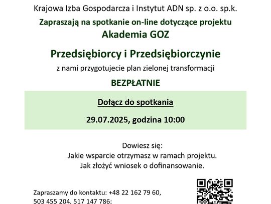 Zapraszają na spotkanie on-line dotyczące projektu Akademia GOZ