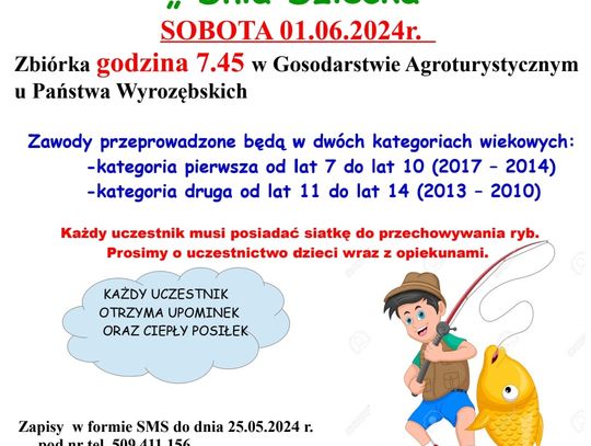 Zaproszenie na zawody wędkarskie dla dzieci.
