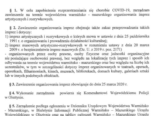 Zarządzenie Wojewody Warmińsko-Mazurskiego