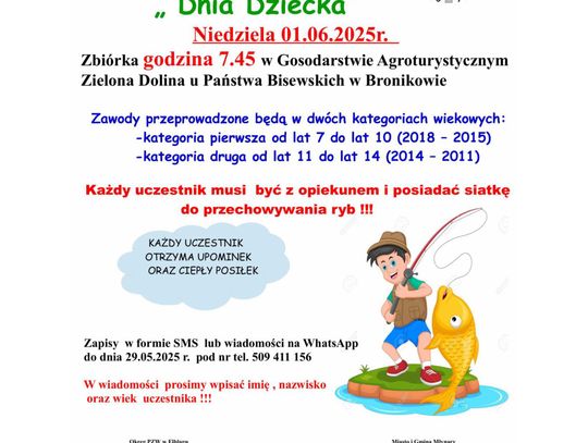 Zawody Wędkarskie z okazji Dnia Dziecka.