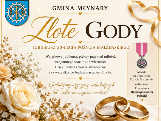 Burmistrz wręcza medale Jubilatom Złotych Godów