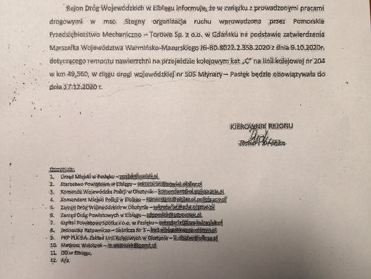 Zmiana organizacji ruchu na odcinku Młynary-Pasłęk Zmiana organizacji ruchu na odcinku Młynary-Pasłęk