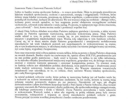 Życzenia z okazji Dnia Sołtysa