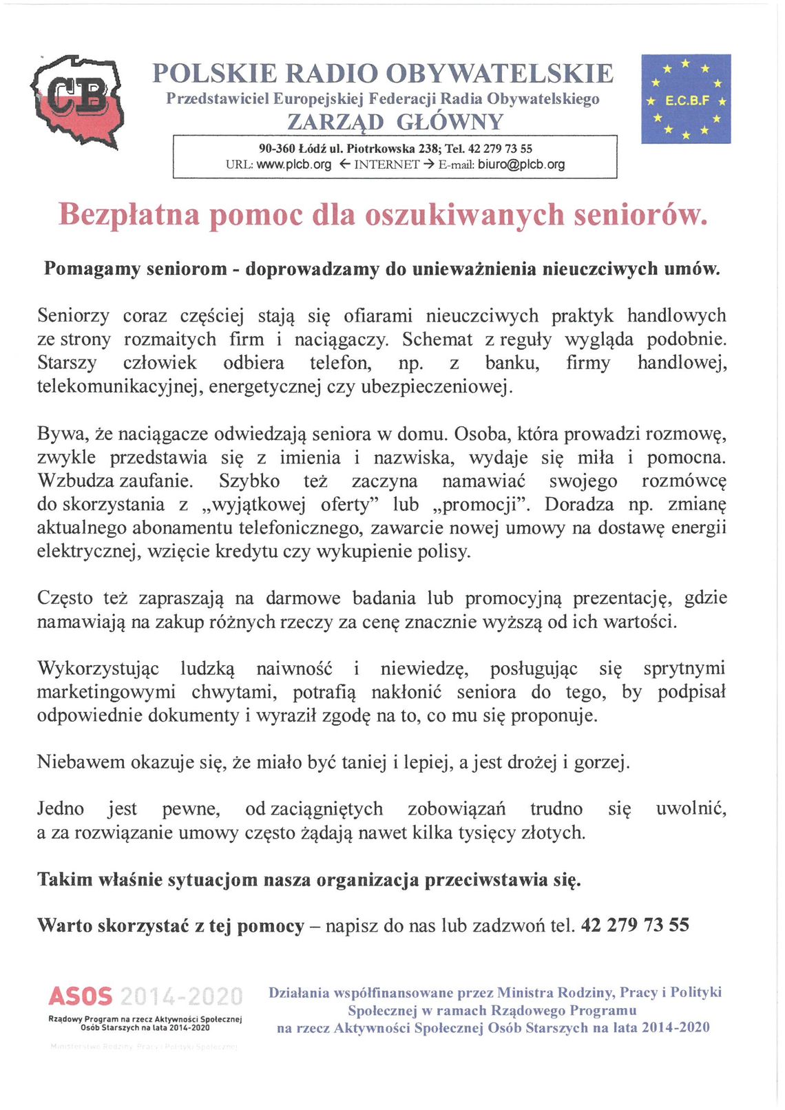 Bezpłatna pomoc dla oszukiwanych seniorów
