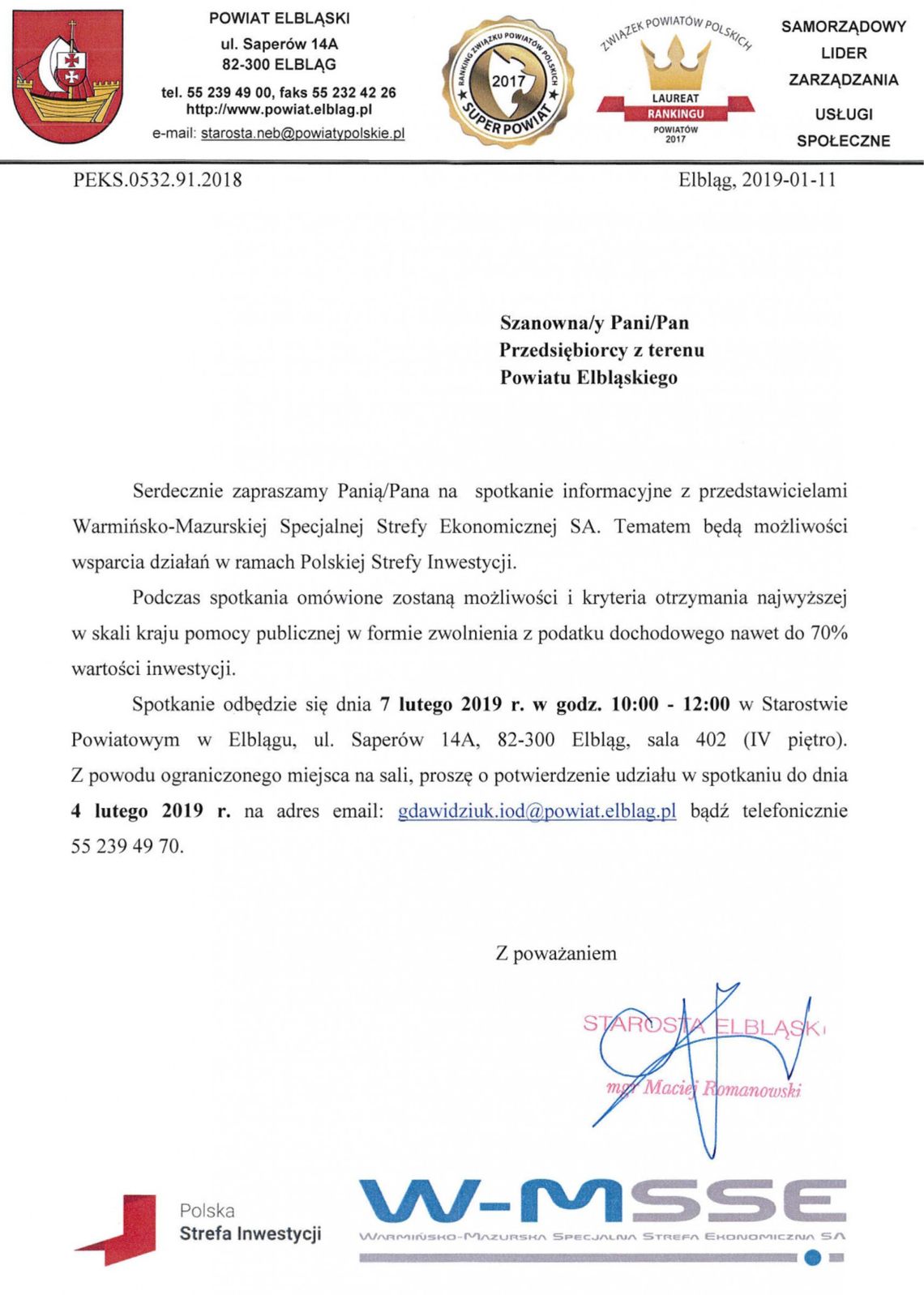 Bezpłatne spotkanie dla przedsiębiorców w Starostwie