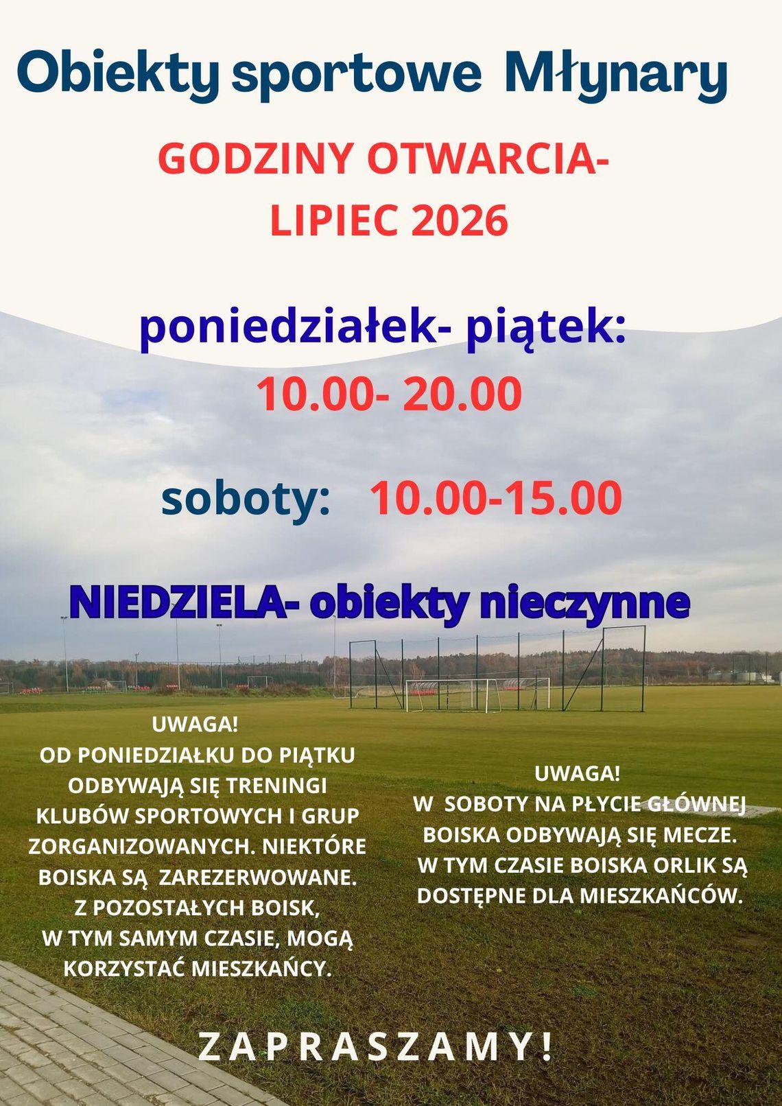 Godziny otwarcia obiektów sportowych w lipcu.